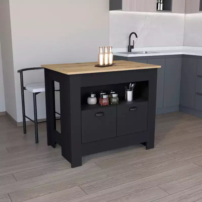 Okak Minimalismo Isola Cucina con Ampio Spazio Contenitore, Tavolo Isola Cucina con 2 Ante e 3 Ripiani, Organizer da Bancone per Sala da Pranzo