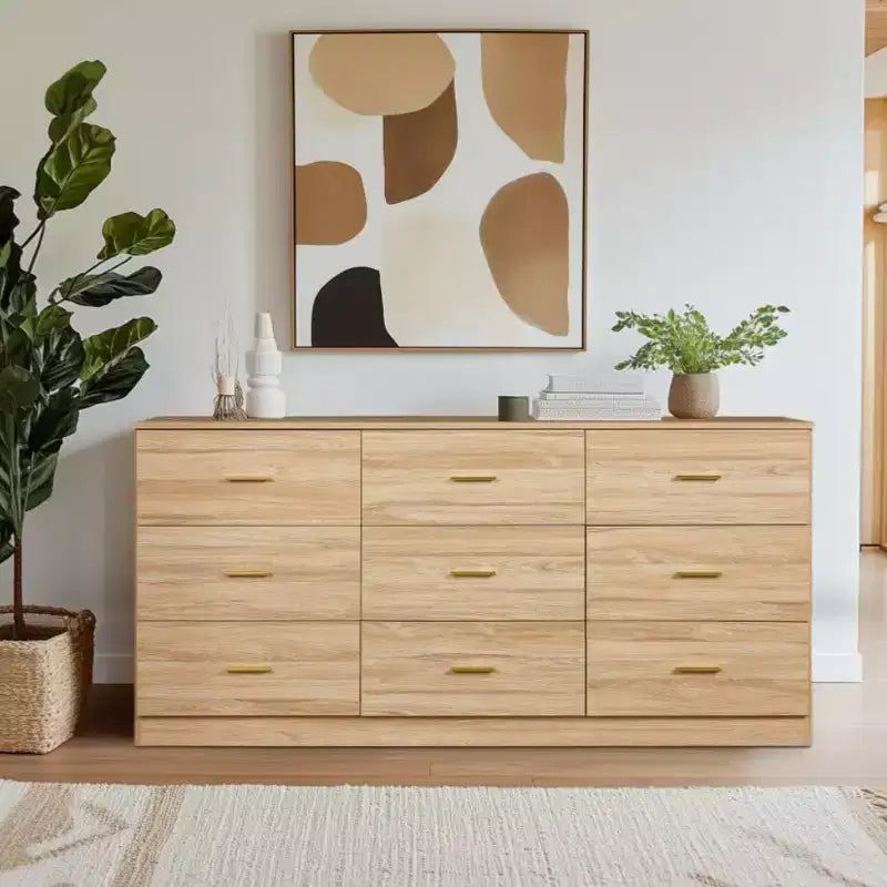 Comò moderno in legno massello a 9 cassetti - Spazioso, con ampi cassetti, robusto e sicuro, adatto per soggiorno e camera da letto.