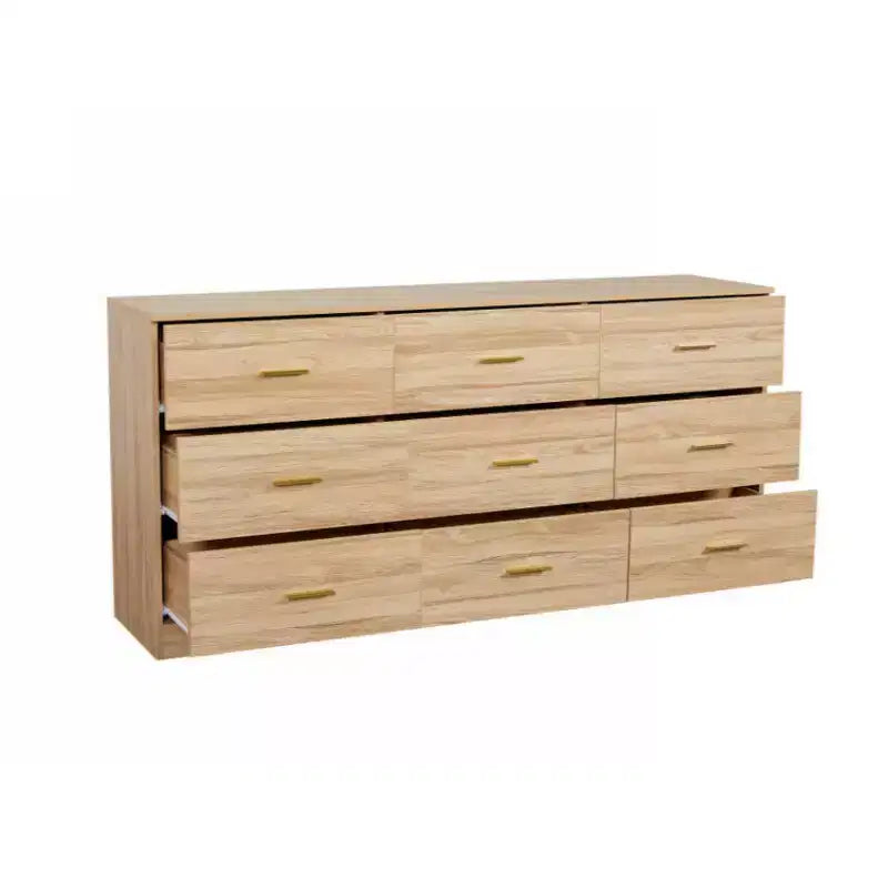 Comò moderno in legno massello a 9 cassetti - Spazioso, con ampi cassetti, robusto e sicuro, adatto per soggiorno e camera da letto.