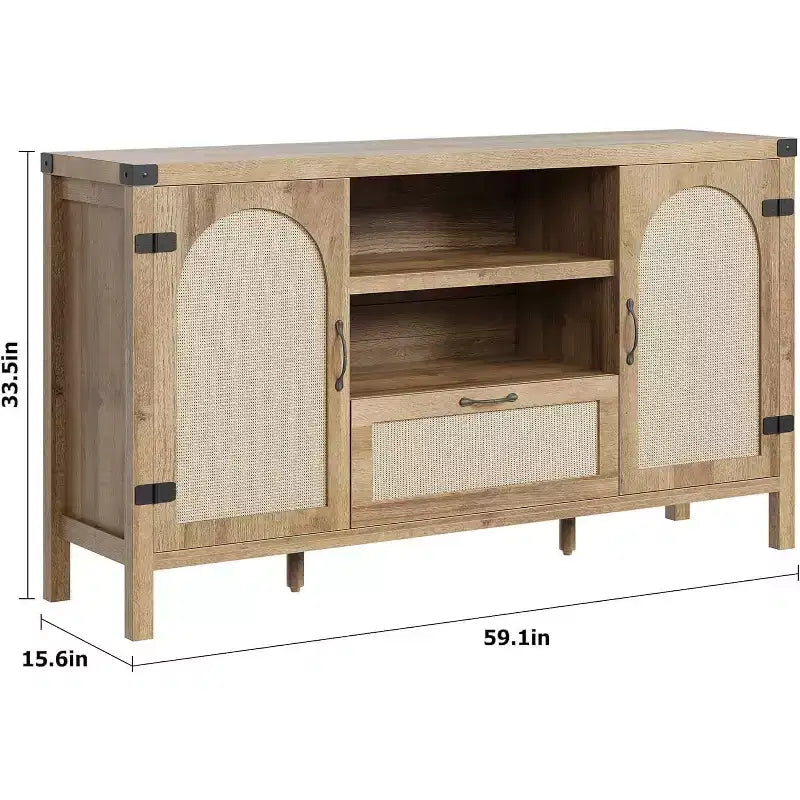 Madia Buffet da 150 cm con Contenitore, Mobile Contenitore da Cucina Stile Farmhouse con Ripiani Regolabili