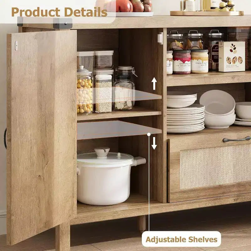Madia Buffet da 150 cm con Contenitore, Mobile Contenitore da Cucina Stile Farmhouse con Ripiani Regolabili