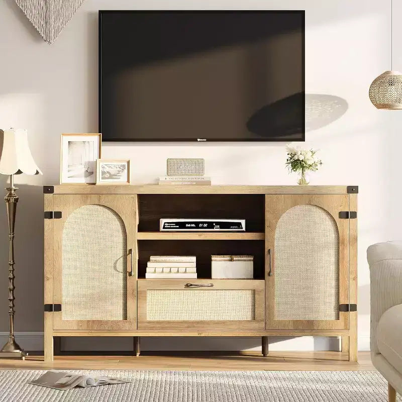 Madia Buffet da 150 cm con Contenitore, Mobile Contenitore da Cucina Stile Farmhouse con Ripiani Regolabili
