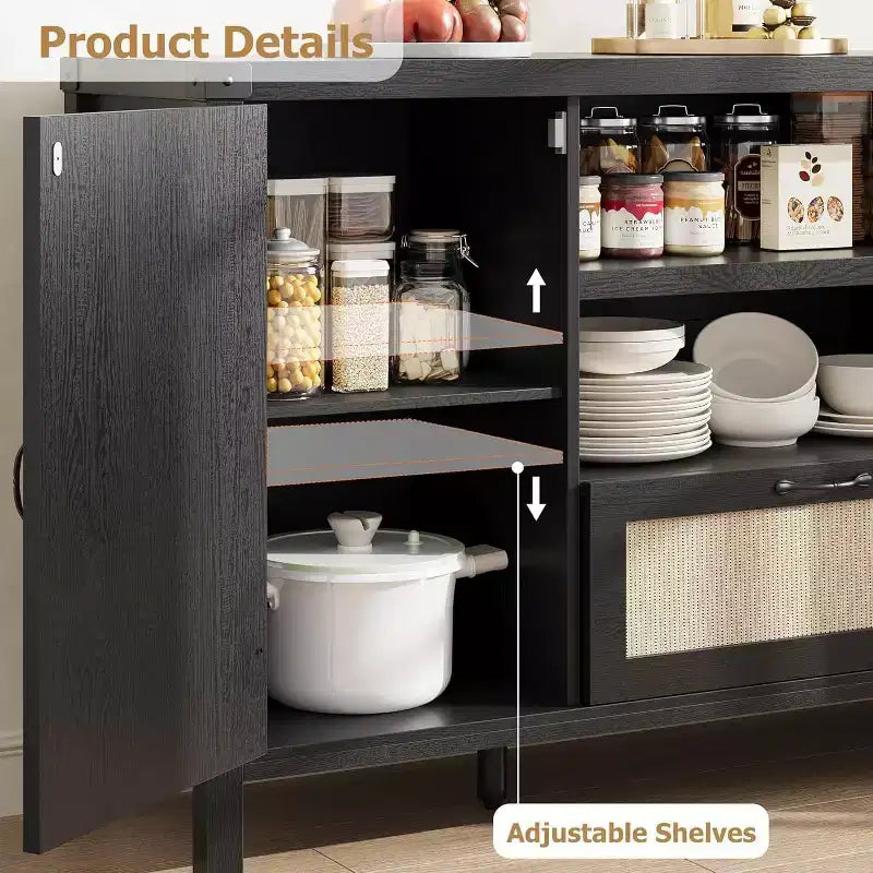 Madia Buffet da 150 cm con Contenitore, Mobile Contenitore da Cucina Stile Farmhouse con Ripiani Regolabili