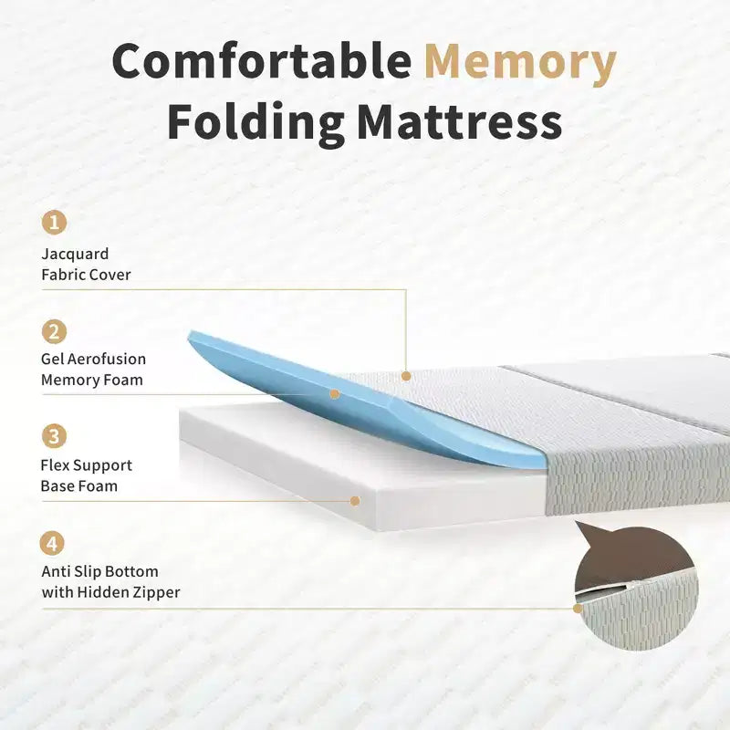 Dyonery Materasso Pieghevole a Tre Ante Spesso 15 cm in Memory Foam, Supporto Rigido, Facile da Piegare con Borsa per il Trasporto, Letto Portatile per Ospiti, Campeggio, Viaggi, Animali Domestici