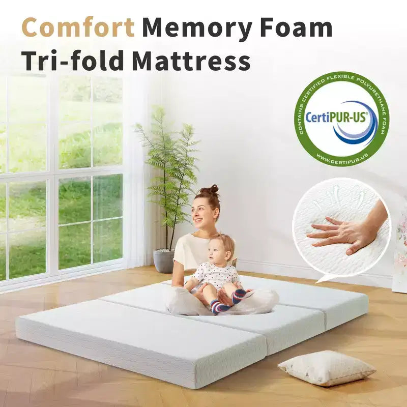 Dyonery Materasso Pieghevole a Tre Ante Spesso 15 cm in Memory Foam, Supporto Rigido, Facile da Piegare con Borsa per il Trasporto, Letto Portatile per Ospiti, Campeggio, Viaggi, Animali Domestici
