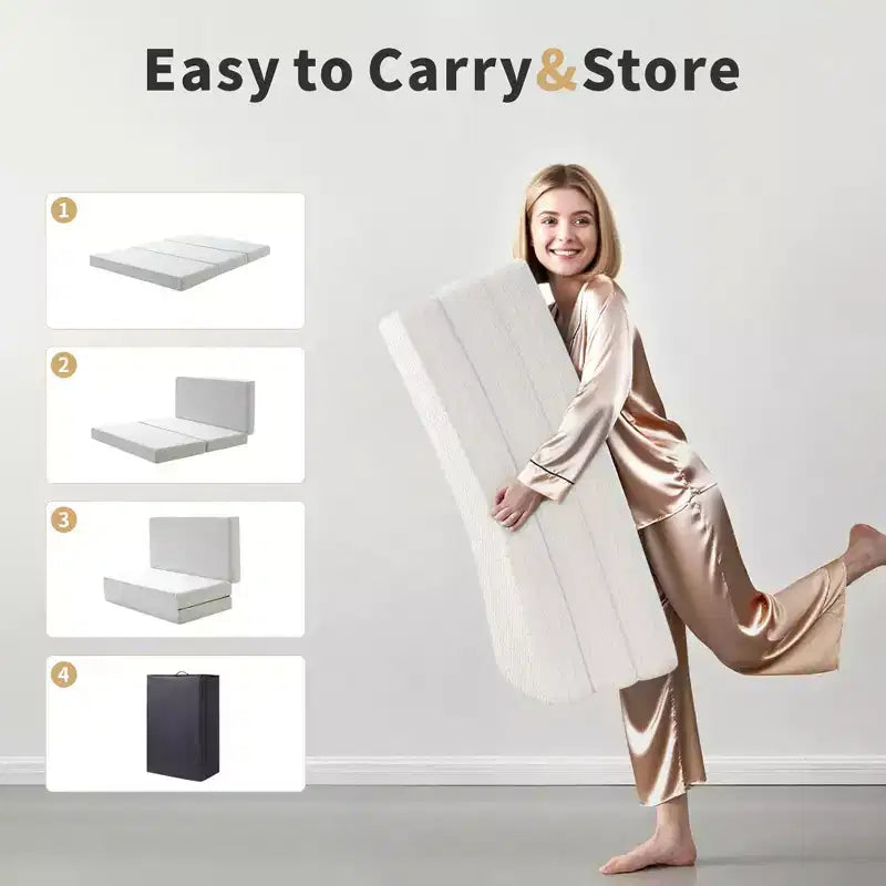Dyonery Materasso Pieghevole a Tre Ante Spesso 15 cm in Memory Foam, Supporto Rigido, Facile da Piegare con Borsa per il Trasporto, Letto Portatile per Ospiti, Campeggio, Viaggi, Animali Domestici