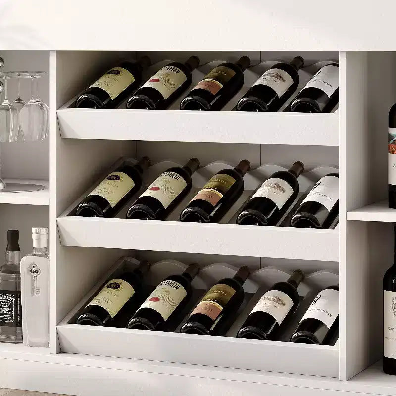 Mobile bar/cantinetta Famapy White a più strati: piano in vetro con motivo a onde, design a livelli, ampio spazio per vino e liquori, illuminazione d'ambiente