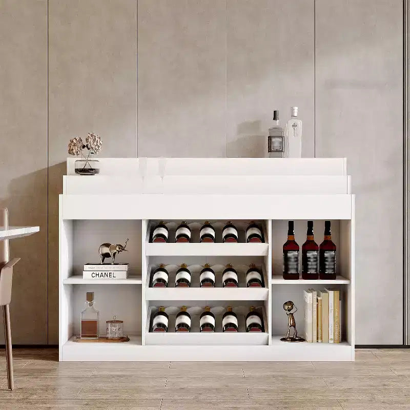 Mobile bar/cantinetta Famapy White a più strati: piano in vetro con motivo a onde, design a livelli, ampio spazio per vino e liquori, illuminazione d'ambiente