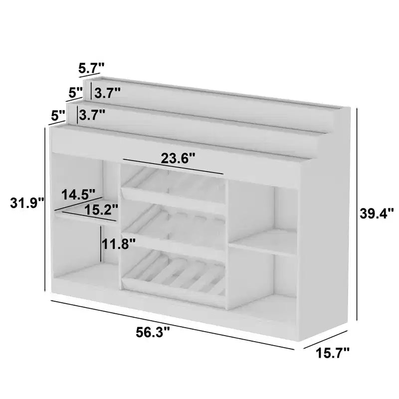 Mobile bar/cantinetta Famapy White a più strati: piano in vetro con motivo a onde, design a livelli, ampio spazio per vino e liquori, illuminazione d'ambiente