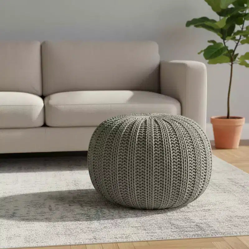 HomeRoots Pouf Ottomano Rotondo in Maglia a Cavo di Cotone Verde 20
