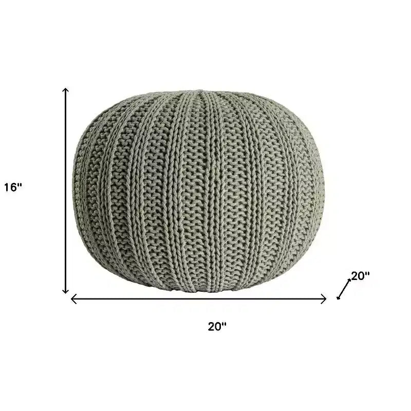 HomeRoots Pouf Ottomano Rotondo in Maglia a Cavo di Cotone Verde 20