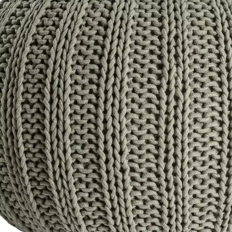 HomeRoots Pouf Ottomano Rotondo in Maglia a Cavo di Cotone Verde 20