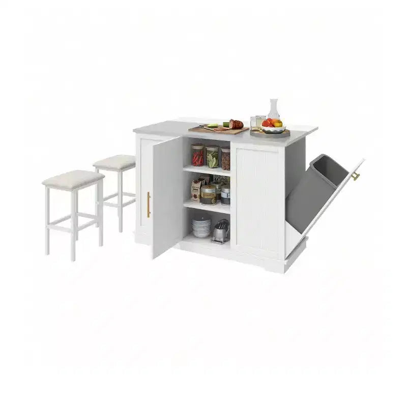 Carrelli da Cucina con Sedute, Pattumiera, Tavolo da Pranzo con Ante a Ribalta e 2 Sgabelli, Tavolo da Pranzo con Ruote e Presa di Corrente, Portaspezie