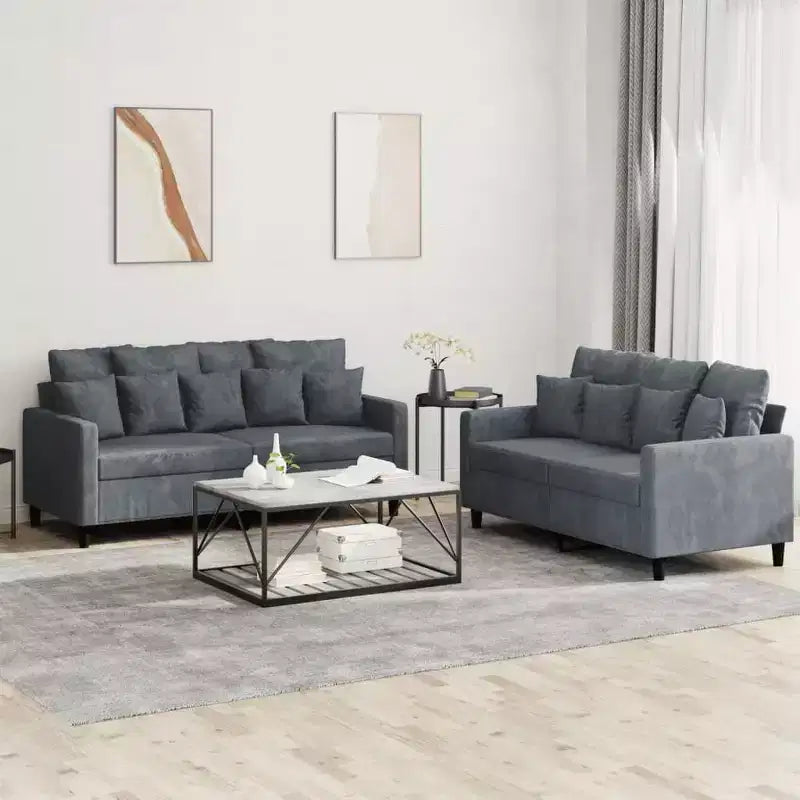 vidaXL Set Divani a 2 Pezzi con Cuscini Velluto Grigio Scuro