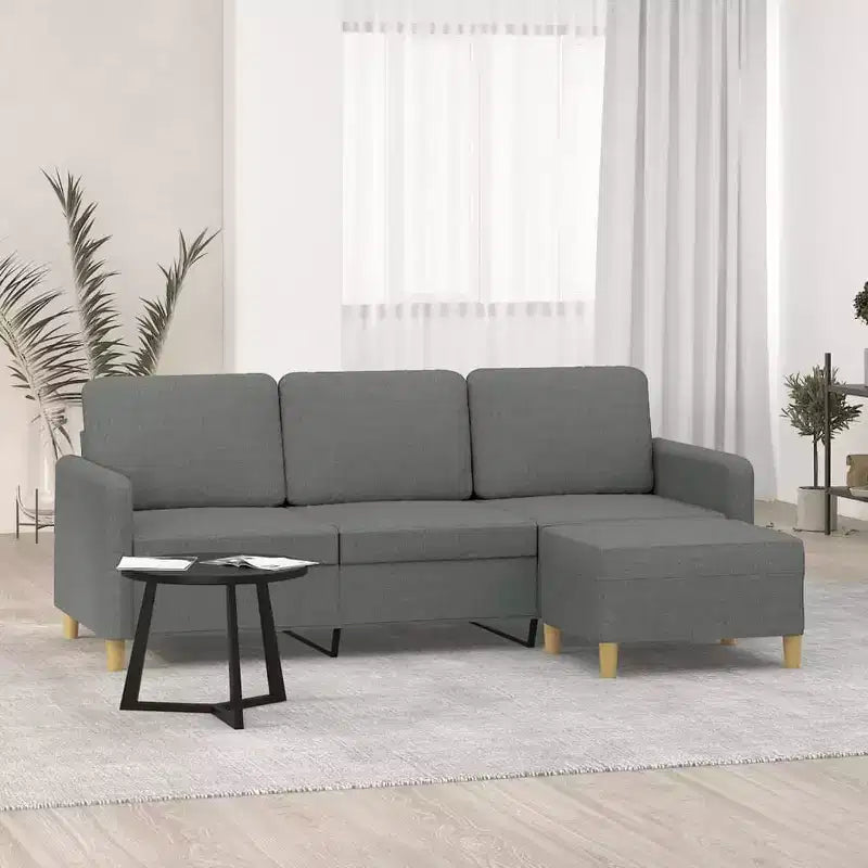 vidaXL Divano a 3 Posti Divano con Poltrona e Poggiapiedi per Soggiorno Tessuto - Grigio Scuro