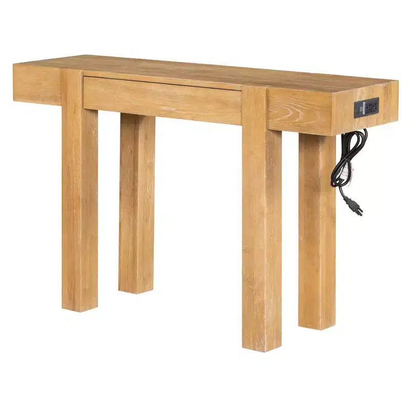 Consolle rustica Luxystar in legno con cassetto a scomparsa e presa di corrente laterale per ingressi, soggiorni e uffici domestici