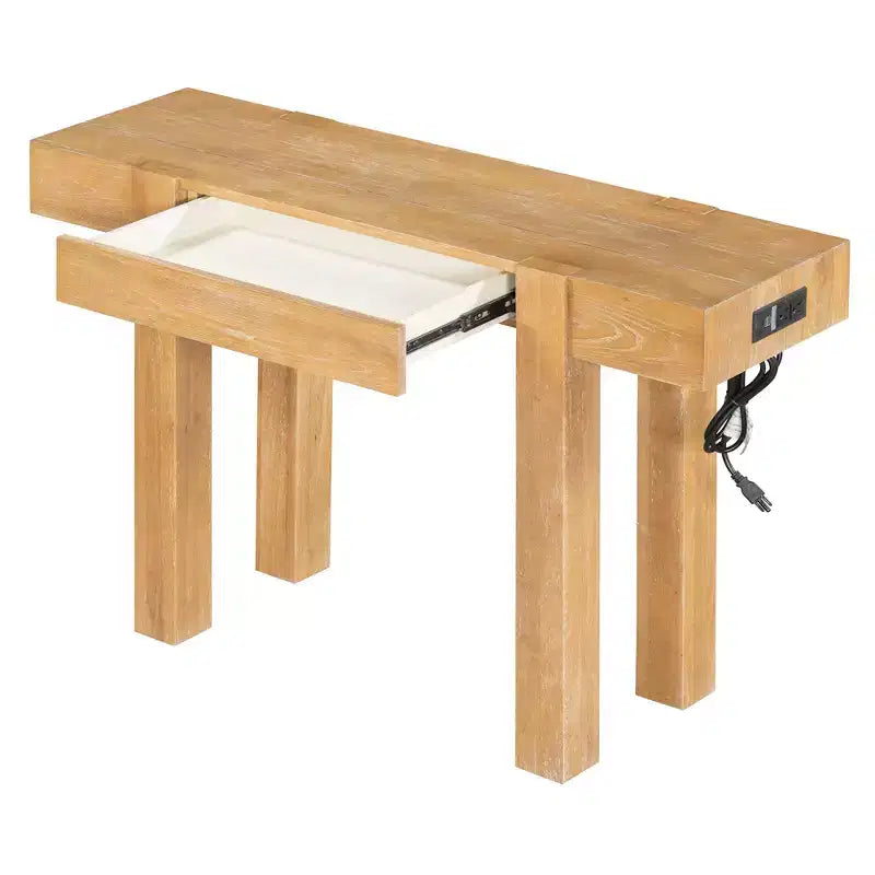 Consolle rustica Luxystar in legno con cassetto a scomparsa e presa di corrente laterale per ingressi, soggiorni e uffici domestici