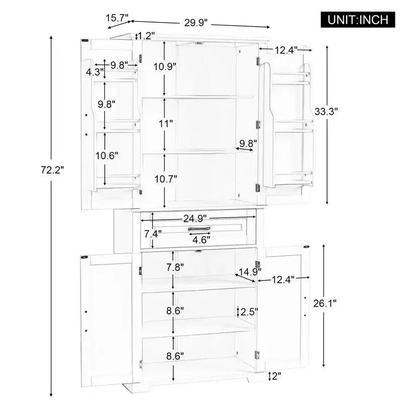 Mobile Contenitore da Bagno Okak, Armadietto Alto, Grande Mobile Contenitore con 2 Cassetti e Ripiani Aperti