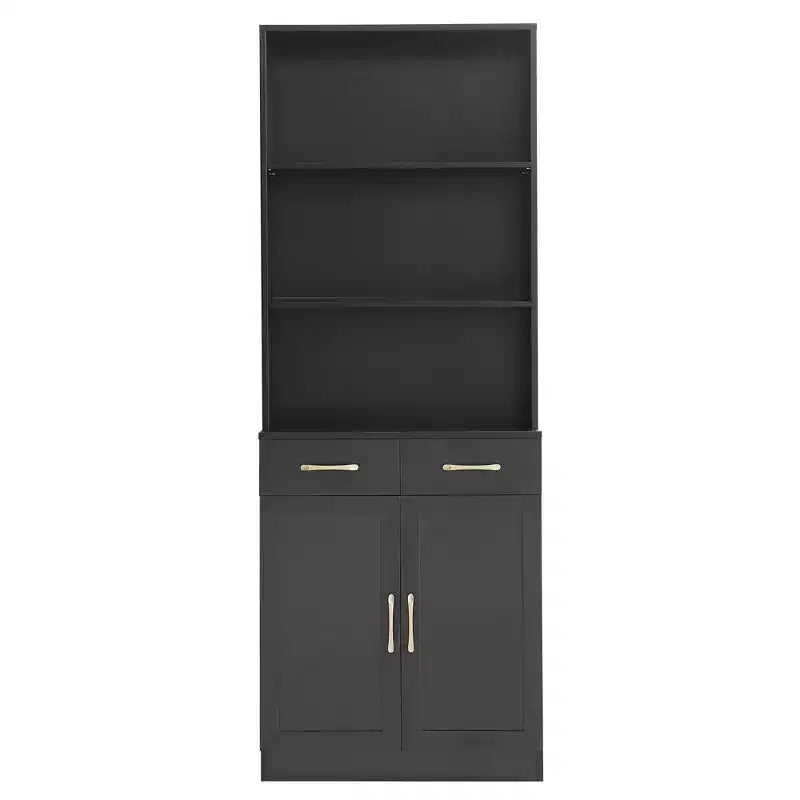 Mobile Contenitore da Bagno Okak, Armadietto Alto, Grande Mobile Contenitore con 2 Cassetti e Ripiani Aperti