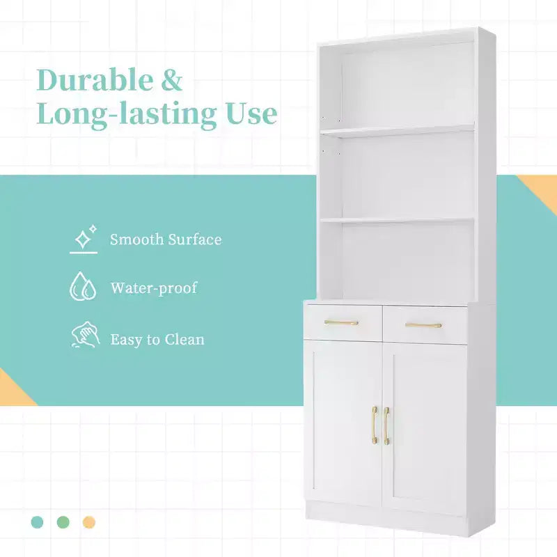 Mobile Contenitore da Bagno Okak, Armadietto Alto, Grande Mobile Contenitore con 2 Cassetti e Ripiani Aperti