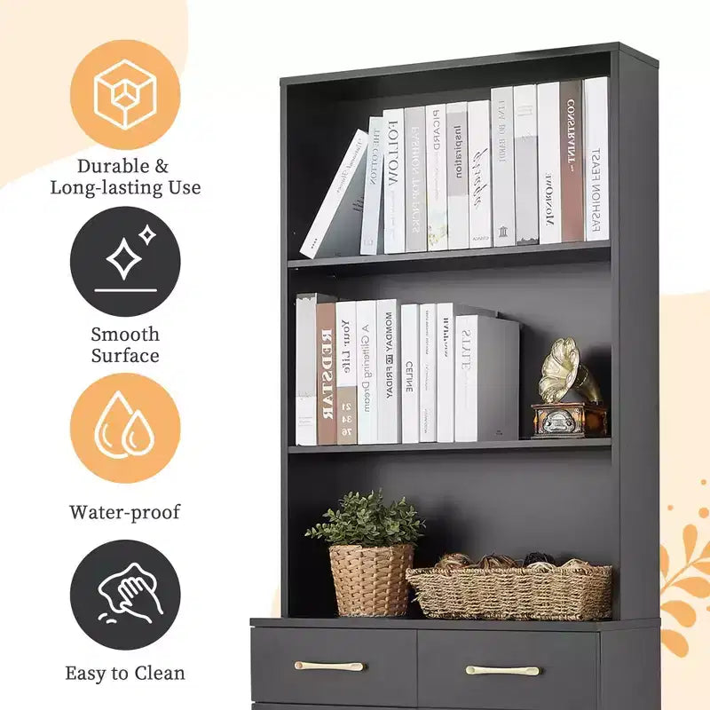 Mobile Contenitore da Bagno Okak, Armadietto Alto, Grande Mobile Contenitore con 2 Cassetti e Ripiani Aperti