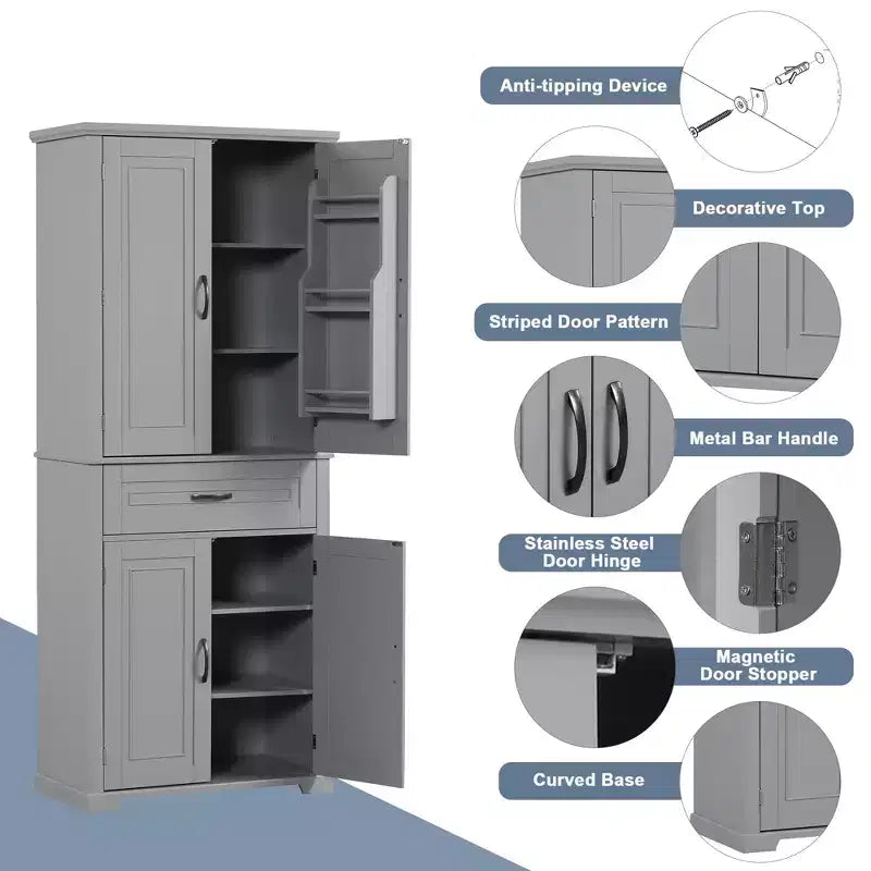 Mobile Contenitore da Bagno Okak, Armadietto Alto, Grande Mobile Contenitore con 2 Cassetti e Ripiani Aperti
