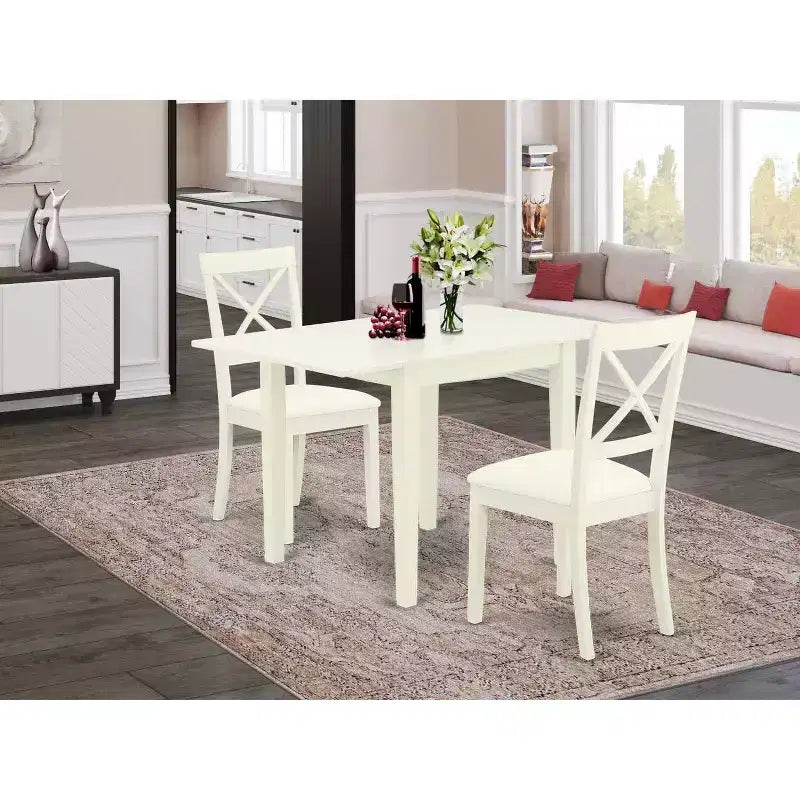 HomeStock Set da Pranzo 3 Pezzi con Piano in Legno Massello Finitura Bianco Lino