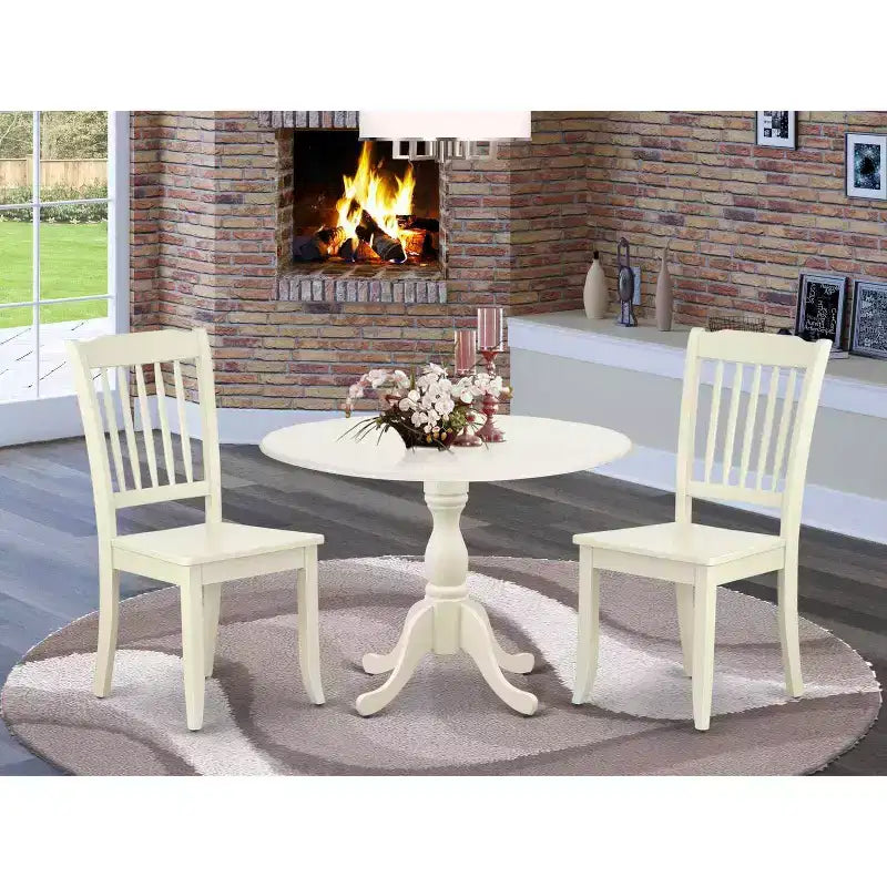 Set da pranzo 3 pezzi con piano in legno massello finitura lino bianco - 4 posti