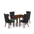 5-Piece Mahogany Finish Solid Wood Top - Rectangular Upholstered Dining Room Set (Seats 4)