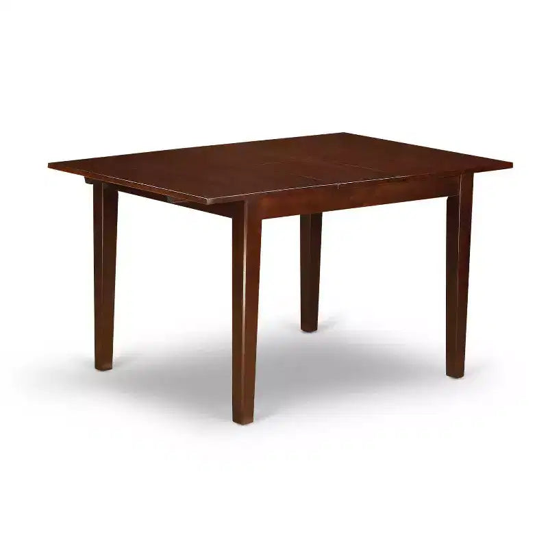 Set da pranzo rettangolare imbottito in legno massello con finitura mogano, 5 pezzi (4 posti)