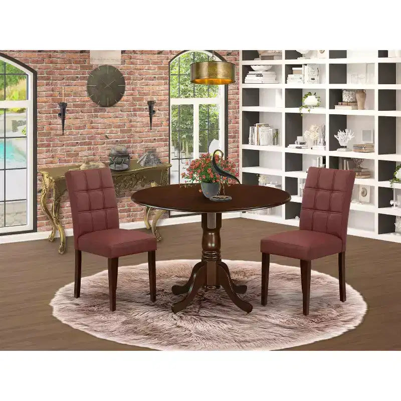 Set tavolo da pranzo rotondo con 2 sedie - Finitura mogano, design moderno di metà secolo