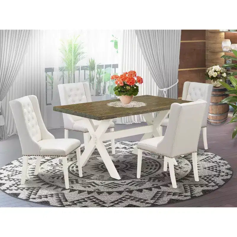 HomeStock Set Tavolo da Pranzo a 5 Pezzi con Piano in Legno Massello Finitura Jacobean Invecchiato e 4 Sedie