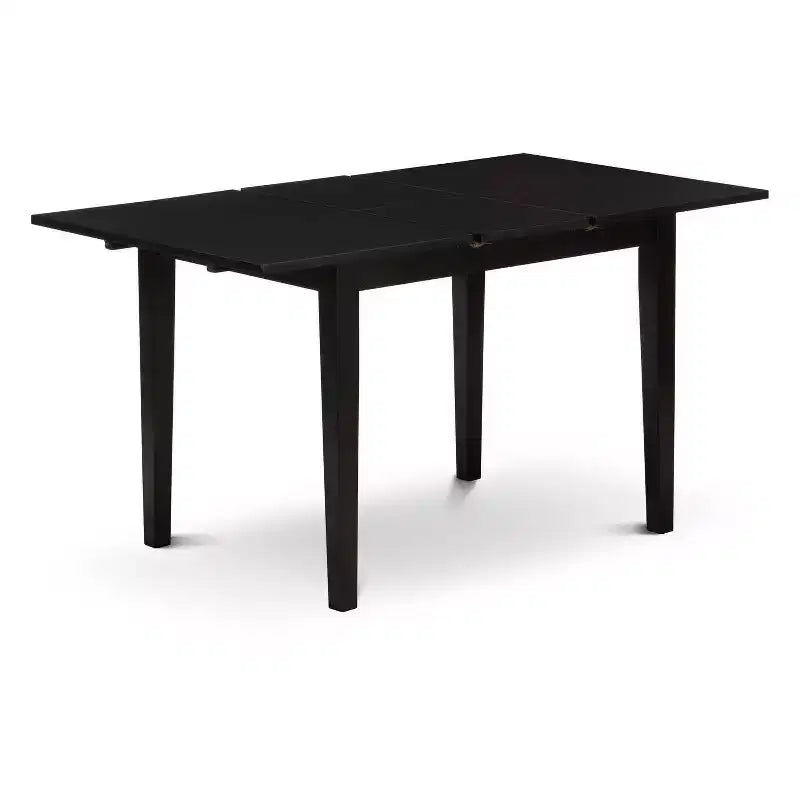 Set tavolo da pranzo HomeStock 3 pezzi con piano rettangolare in legno massello e prolunga a farfalla, finitura nera