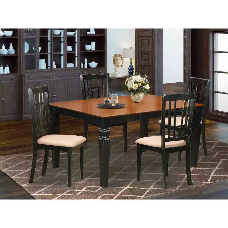 HomeStock Set sala da pranzo in legno massello con piano nero e ciliegio, 5 pezzi, con 4 sedie