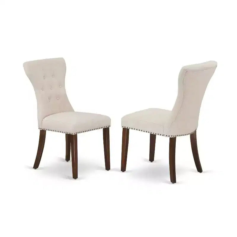HomeStock Tavolo da Pranzo 7 Pezzi con Piano in Legno Massello Finitura Mogano e 6 Sedie Parson