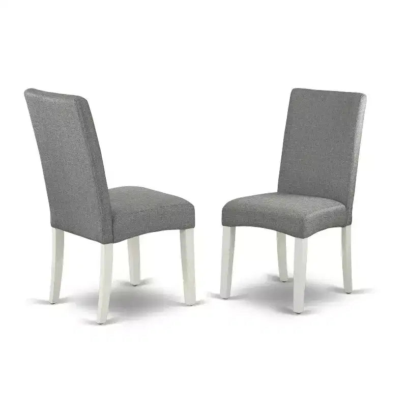 Set tavolo da cucina 5 pz Tavolo rettangolare con allunga e 4 sedie - Gambe bianco lino, Tessuto grigio
