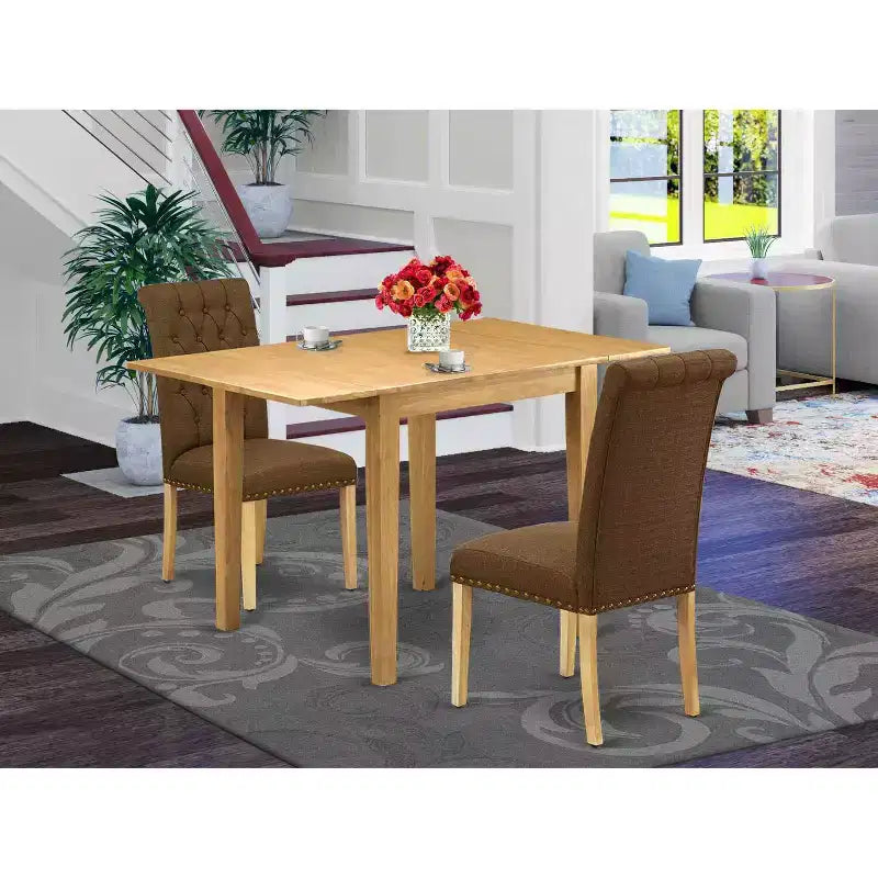 Set tavolo da pranzo HomeStock 3 pezzi in legno massello con finitura rovere marrone naturale