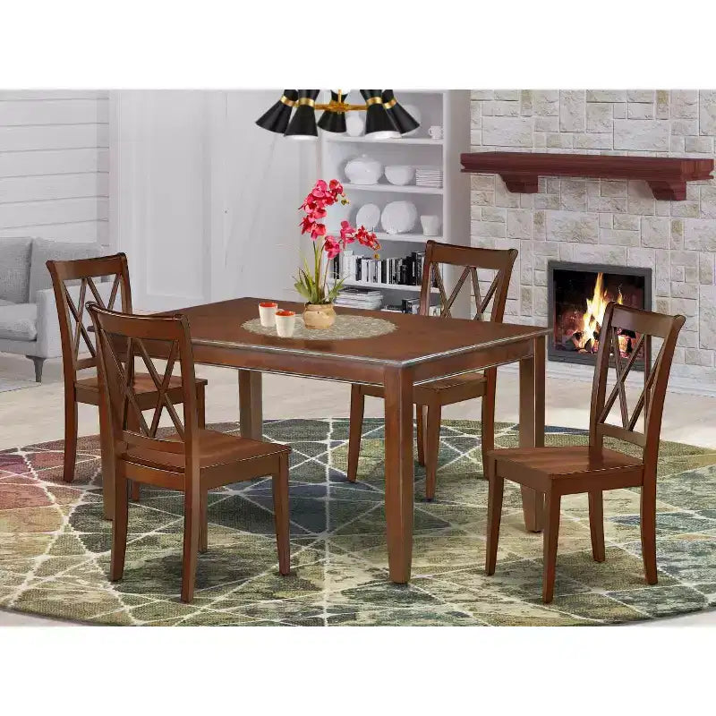Set da Pranzo 5 Pezzi - Tavolo Rettangolare e 4 Sedie - Stile Modern Farmhouse