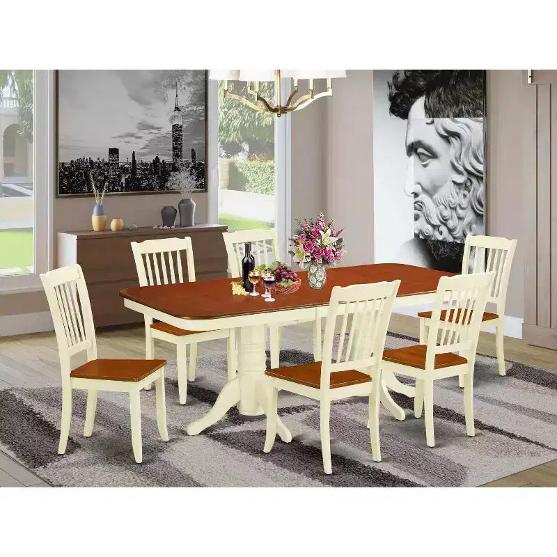 Set da pranzo Art Déco 7 pezzi Tavolo rettangolare con allunga e 6 sedie - 60x78 pollici