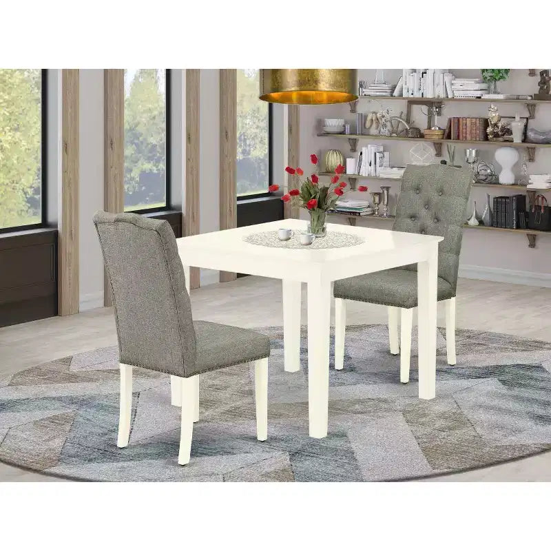Set da pranzo vintage 3 pezzi - Tavolo da cucina e 2 sedie Parsons - Finitura bianco lino