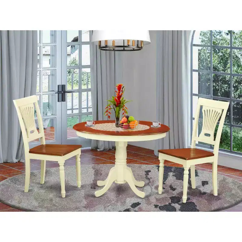 HomeStock Tavolo da Pranzo 3 Pezzi con Piano in Legno Massello Finitura Buttermilk e Ciliegio con 2 Sedie