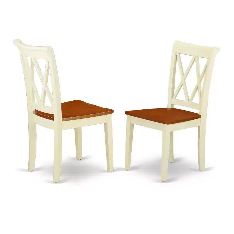 HomeStock Set da pranzo 5 pezzi rotondo con top in legno massello finitura bianco burro e ciliegio, con 4 sedie con schienale a croce