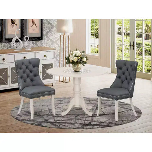 Set da pranzo da 3 pezzi in lino bianco massiccio con piano in legno - 4 posti