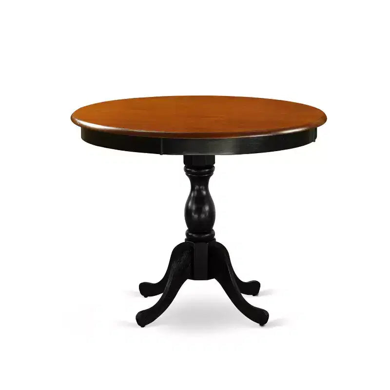 HomeStock Set da pranzo 5 pezzi con tavolo in legno massello con finitura nera e ciliegio e 4 sedie con schienale a doghe