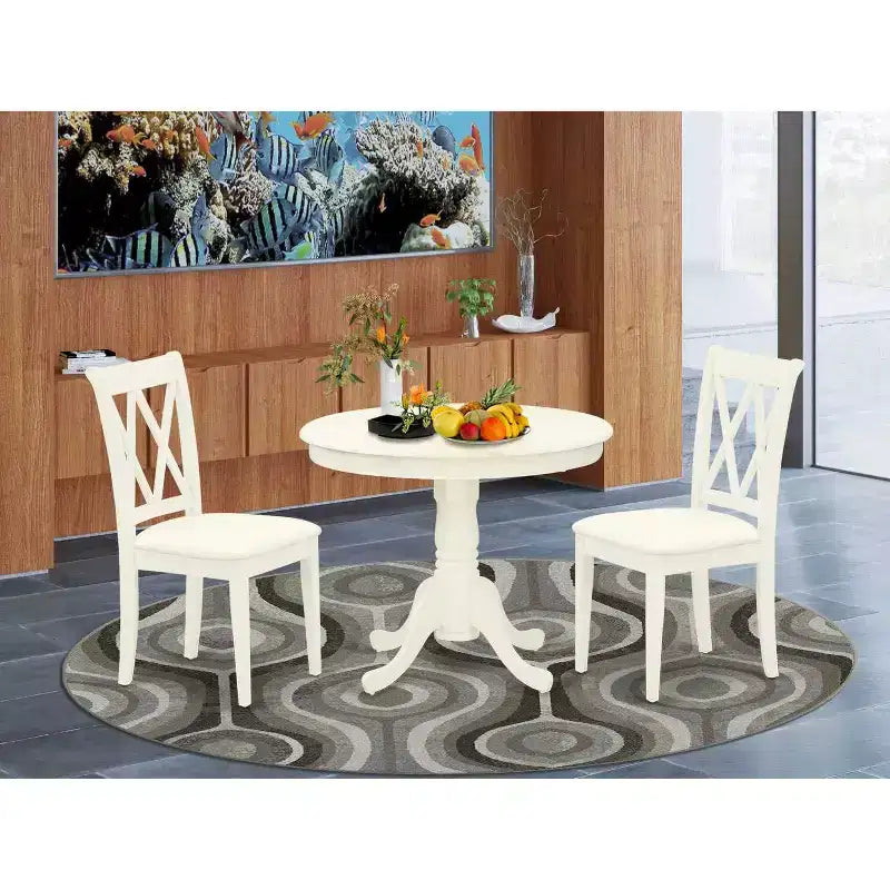 Set da pranzo 3 pezzi - Tavolo da cucina e 2 sedie da pranzo - Finitura bianco lino - Tavolo rotondo piccolo