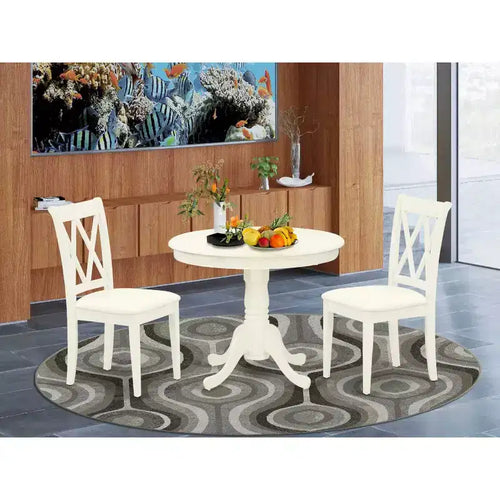 Set da pranzo 3 pezzi - Tavolo da cucina e 2 sedie da pranzo - Finitura bianco lino - Tavolo rotondo piccolo