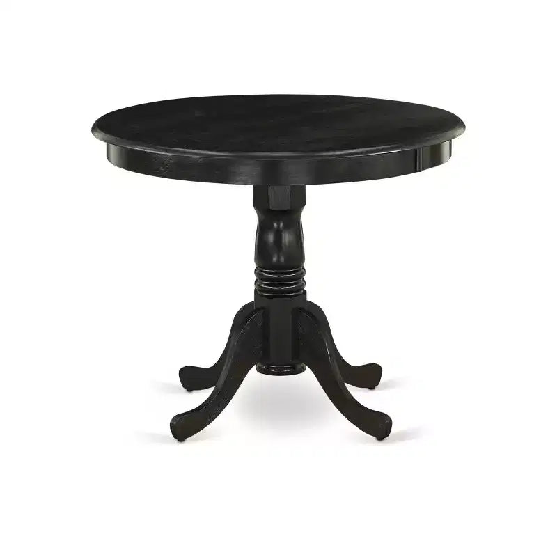 HomeStock Set da pranzo rotondo da 3 pezzi con piano in legno massiccio spazzolato nero - 4 posti a sedere