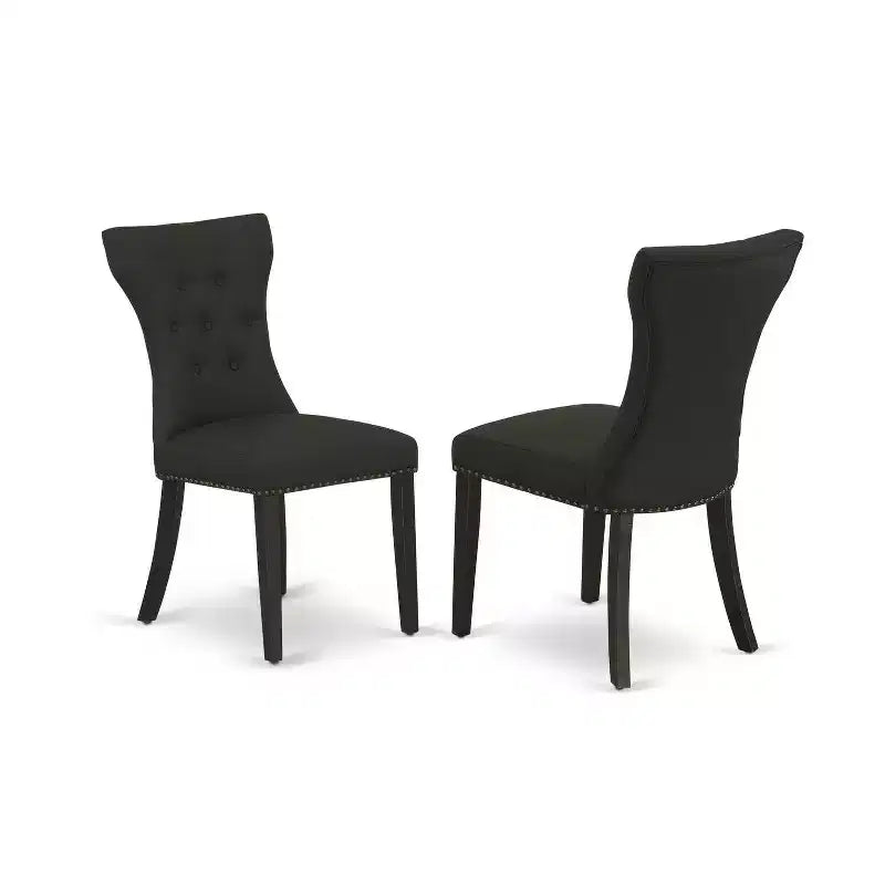 HomeStock Set da pranzo rotondo da 3 pezzi con piano in legno massiccio spazzolato nero - 4 posti a sedere