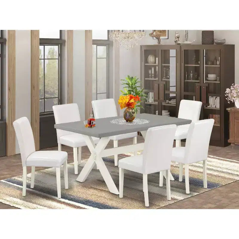 HomeStock Set tavolo da pranzo rettangolare a 7 pezzi con piano in legno massello con finitura rovere naturale e 6 sedie