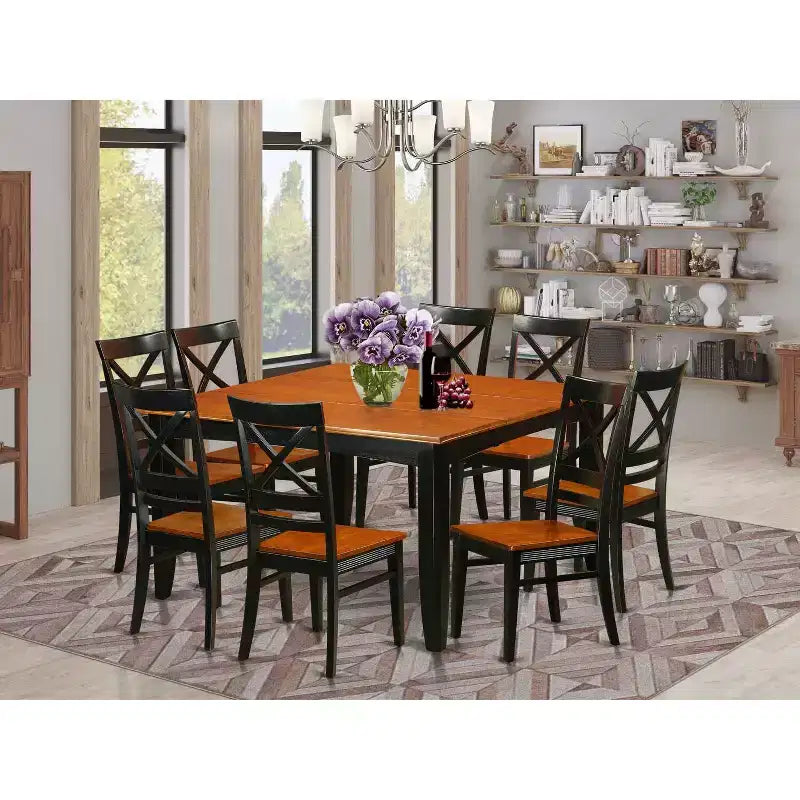 Set da pranzo da 9 pezzi - Tavolo quadrato con prolunga a farfalla e 8 sedie - 137x137 cm